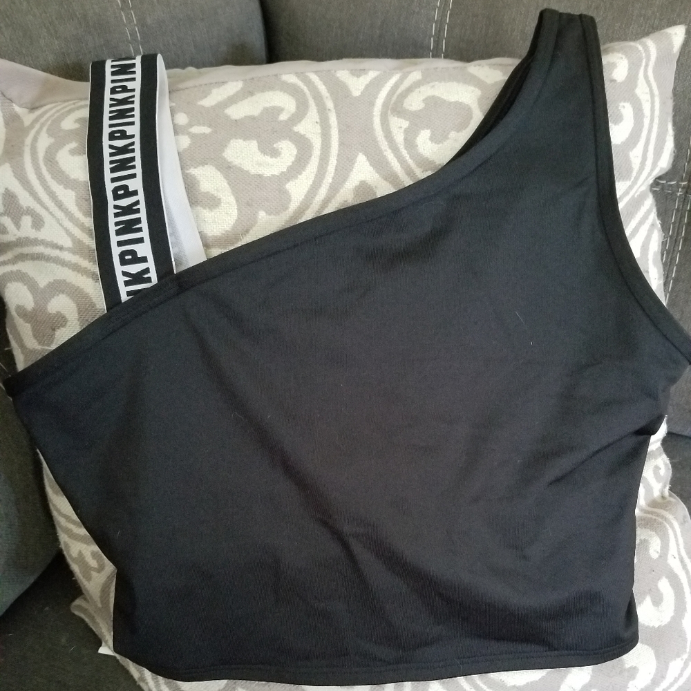 Pink long line sport bra